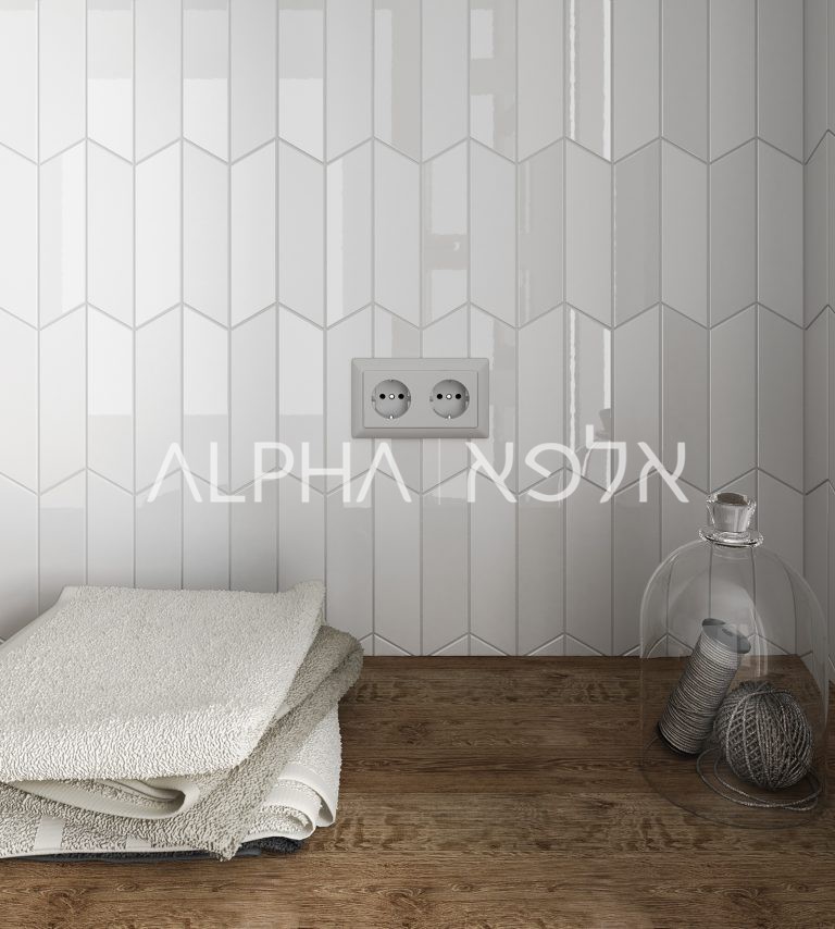 CHEVRON WALL WHITE LEFT אלפא אריחים